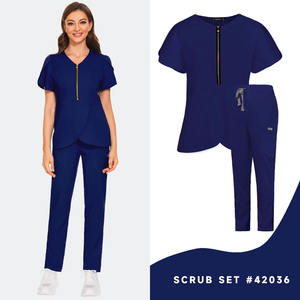 ชุดสูทสำหรับโรงพยาบาลชุดยูนิฟอร์มสีทึบชุดขัดกระเป๋าสำหรับผ่าตัดในโรงพยาบาลคอวี - Product Image 4