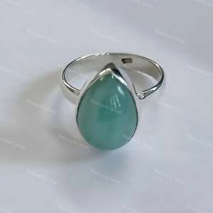 Handmade 925 Sterling Silver Women's Boho <b>Statement</b> <b>Ring</b> Natural Amazonite Gemstone Inlay Pearshape Design Gift for Her - Product Image 4