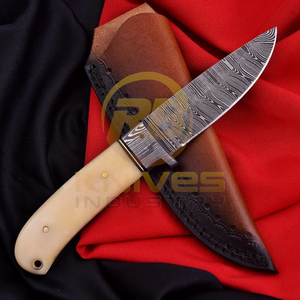 มีดทำมือสั่งทำพิเศษสไตล์คาวบอย ใบมีดเหล็กดามัสกัส ด้ามจับทำจากกระดูก คมกริบ พร้อมปลอกหนัง ของขวัญแนวอุตสาหกรรม - Product Image 2