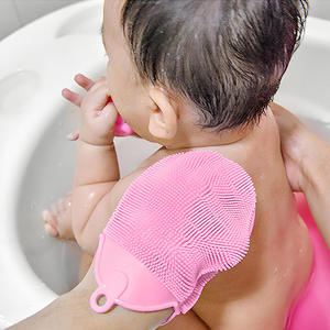Silicone Double-sided Bathing <b>Brush</b> with Glove Multifunctional Soft Bristles for Baby Bathing & Showering <b>Back</b> Scratching - Product Image 4