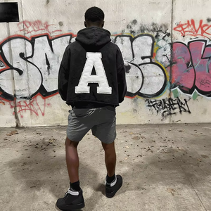 Fabricant de sweats à capuche épais et courts pour hommes, de haute qualité, avec broderie graphique de luxe, sweats à capuche courts à effet délavé - Product Image 2