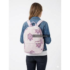High Quality Hand-Block Printed Quilted Cotton <b>Backpack</b> Ethnic Indian Floral Pattern Bohemian College Portable Lightweight - Product Image 1