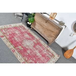 Vintage turco bohemio rojo beige alfombra 3,5X6,1 pies Patchwork lana látex área grande rectángulo pasillo mesita de noche alfombras habitación alfombra - Product Image 4