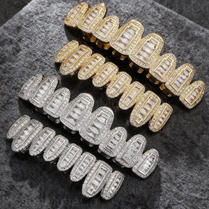 Iced Out 925 Sterling <b>Silver</b> Grillz Sparkling Moissanite Diamond Hip Hop Teeth Caps Luxury Custom Mouth Grillz For Party Wear - Product Image 4