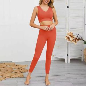 Ensembles de yoga pour femmes personnalisés en gros, taille haute, logo avant, séchage rapide, vêtements de sport antibactériens, ensemble 2 pièces - Product Image 4