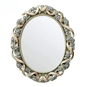 Table de toilette de luxe en teck massif, style mid-century moderne, avec miroir ovale sculpté et tabouret rembourré élégant, pour salon - Product Image 3