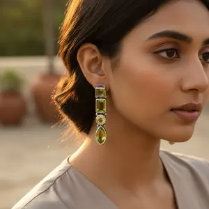 925 Silver Drop <b>Earrings</b> for Women Green Peridot Gemstone Fashion Jewelry - Product Image 1