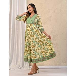 Vestido Largo Estampado de Algodón Crema Pista - Estilo Casual, Transpirable, Talla Única para Oficina, Trabajo, Fiestas de Cumpleaños, Suministro ODM - Product Image 6