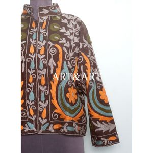 Veste pour femme à col mandarin, style indien vintage, faite à la main, 100% coton, broderie florale, écologique, respirante, séchage rapide - Product Image 5