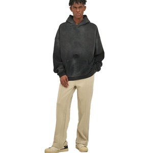 Streetwear mode noir blanc déchiré Vintage singe lavé soleil délavé acide lavage en détresse surdimensionné sweats à capuche pour hommes 2025 - Product Image 6