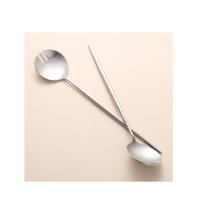 Cuillère en acier inoxydable de haute qualité en gros Restaurant or cuillère et fourchette ensemble de couverts en acier miroir outils à salade - Product Image 1