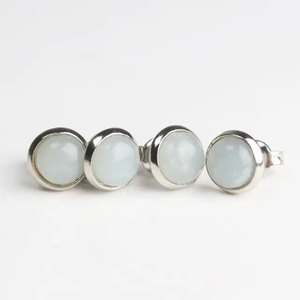 Handmade 925 <b>Sterling</b> <b>Silver</b> <b>Stud</b> <b>Earring</b> Natural Mix Gems 8mm Round Shape For Wholesale Price - Product Image 4