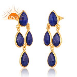 Pendiente colgante de piedras preciosas de lapislázuli Natural chapado en oro de 18 quilates de latón de diseño increíble para mujer proveedor de joyería personalizada - Product Image 3