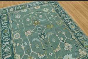 Alfombras Modernas de Lana/Seda Turca Oushak Verdes, Anudadas a Mano, Antideslizantes, Personalizables, de 4x6 a 10x14 pies, con Patrón Abstracto para Salón - Product Image 3