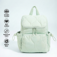 Sac à dos matelassé en nylon pour femme, design puffer, léger, vert sauge, imperméable, sac de voyage tendance pour filles
