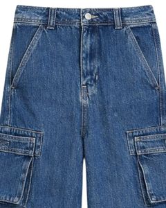 Manufacturer Customized Women High Waist <b>Wide</b> <b>Leg</b> Denim <b>Cargo</b> Pants Blue Multi Pocket Streetwear Casual Fashion Jeans - Product Image 5