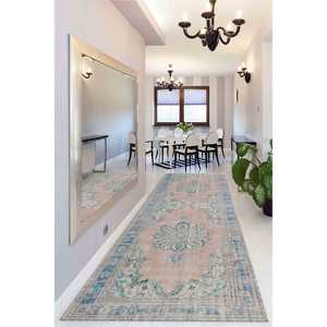 Medallion Turkish <b>Rug</b>: Beige & Blue <b>Boho</b> Indoor <b>Rug</b>,Chenille <b>Rug</b> - Product Image 5