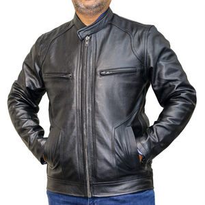 Veste en cuir pour homme de haute qualité, vente chaude, décontractée, coupe ajustée, élégante, veste de motard noire personnalisée pour homme - Product Image 1