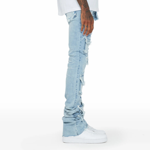 Vaqueros rasgados desgastados de lavado Vintage de alta calidad para hombre, pantalones vaqueros largos ajustados azul cielo, pantalones vaqueros rectos, pantalones informales para hombre - Product Image 4