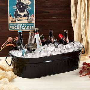 Black Coated Iron Galvanized Wine Bottle <b>Cooler</b> Ice Bucket Oval Shape for Outdoor Party Events Celebrations <b>Drink</b> Chiller - Product Image 3