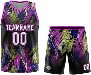 Maillot de basket-ball pour hommes uniformes respirants à séchage rapide sur mesure uniforme de basket-ball pas cher sublimé entièrement imprimé directement en usine - Product Image 3