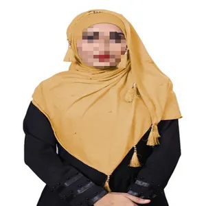 2030 Baru Kustom Dasi Kembali Selendang Jilbab Desain Fashion Padat Chiffon Jilbab Dasi Mudah Muslim Wanita Syal dengan Renda CIV