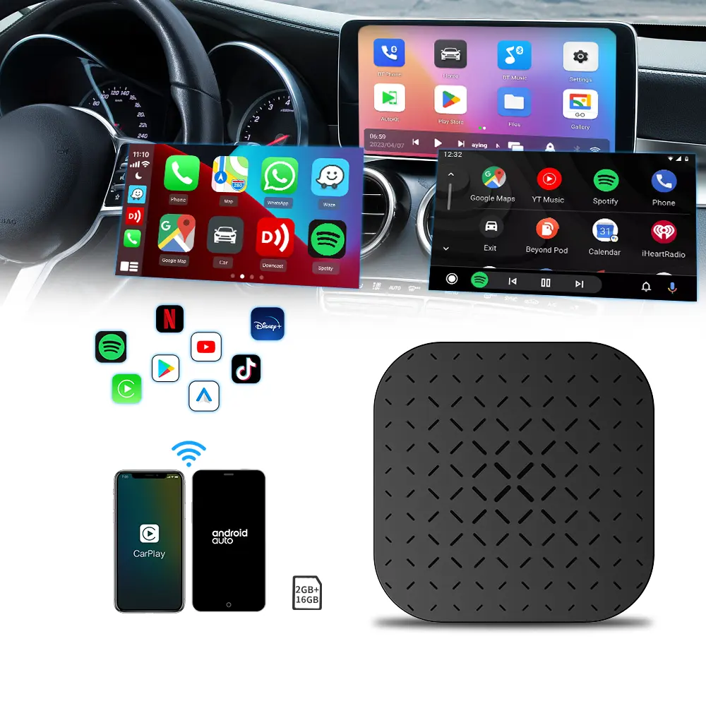 Carlinkit 2024 Android 11 Carplay Ai kutusu araba için uygun dahili kablolu Carplay kablosuz Android oto ve kablosuz Carplay