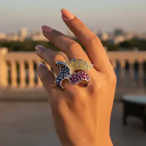 จี้เงินประดับทับทิมและไพลินสำหรับผู้หญิง ชุบทองคำขาว ประดับพลอย จี้เครื่องประดับทางศาสนา ชุบโรเดียม จี้แพลตตินัม - Product Image 2