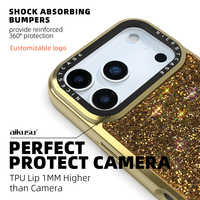 Coque Arrière de Luxe Fantaisie Aikusu en Cristal Doré pour Téléphone Mobile, Grossiste pour iPhone 17 16 15 14 Pro Max
