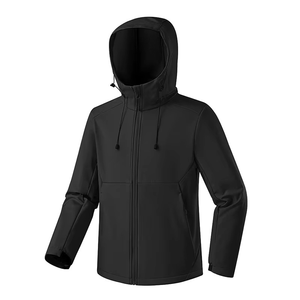 Veste en polaire à capuche noire pour homme, coupe-vent, col montant, fermeture éclair, vêtement décontracté d'automne, matière polyester - Product Image 1
