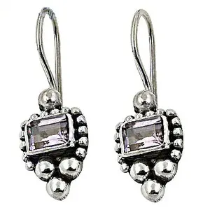 925 Silver <b>Dangle</b> <b>Earrings</b> with Freshwater Pearl Amethyst Emerald <b>Diamond</b> for Women Cute Flower Drop Design Perfect Gift - Product Image 3