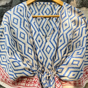 เดรสชายหาดสไตล์โบฮีเมียนสำหรับผู้หญิง, ทำด้วยมือจากผ้าฝ้าย100% คาฟตันชุดเดรสชายหาดที่ได้แรงบันดาลใจจากรอบเอวธรรมชาติ - Product Image 1