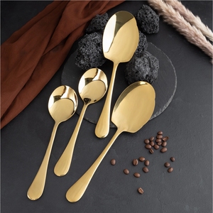 Luxury Gold Plated Stainless Steel Serving Spoon Set <b>Mirror</b> Polished Tableware Dinner Spoon Food Grade PVD Gold Cutlery Set - Product Image 1