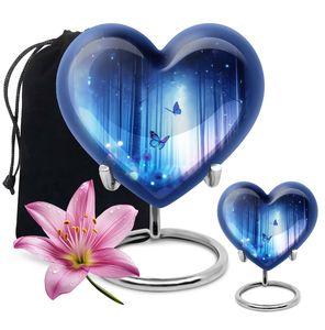 Urne papillon de forêt bleue en forme de coeur pour cendres souvenir commémoratif pour cendres de crémation urne moderne décorative unique fabriquée à la main - Product Image 5