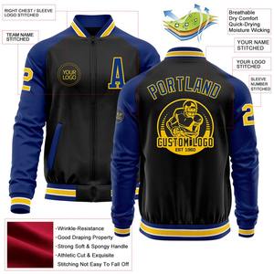 Blouson aviateur personnalisé noir jaune royal Varsity Letterman veste à glissière bicolore Streetwear coupe-vent veste universitaire vintage pour homme - Product Image 2