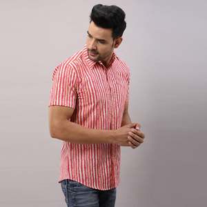 Chemise habillée rayée rose tissée de haute qualité pour homme - 100 % coton respirant, taille XL - Product Image 3