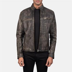 European American High Street Men's <b>Long</b> Winter <b>Leather</b> Fleece <b>Jacket</b> Stand Collar Front Logo Zipper Closure Plain Dyed - Product Image 1