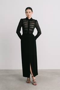 Camisa holgada de manga larga sencilla y elegante para mujer, diseño de camisa ROSA, CAMISA DE PUNTA, Triacetato transparente 60%, acetato 40%, poliéster - Product Image 6