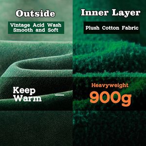 Sudadera con capucha verde oscuro de algodón Vintage para hombre, sudadera unisex de gran tamaño con lavado ácido bordada para invierno, ropa de calle - Product Image 5