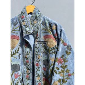 Customizable Unisex Winter Jacket for Autumn Season Women's Handmade Cotton Suzani Jacket Embroidered Uzbek <b>Velvet</b> Fabric Coat - Product Image 2