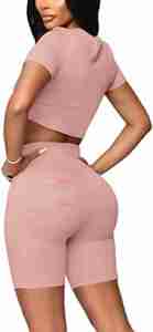 Prix de gros Short de motard personnalisé taille haute pour femmes Short de gym et d'entraînement yoga sans couture à l'épreuve des squats et des fesses - Product Image 4