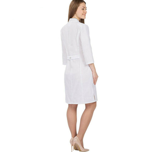 Blouse de laboratoire structurée à manches longues pour infirmière, pour médecin, unisexe, fermeture sécurisée à l'avant, polyester/coton blanc, usage hospitalier - Product Image 2
