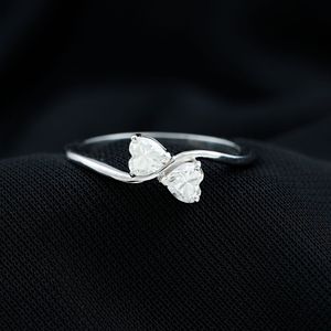 Two Stone <b>Ring</b> for <b>Women</b> - Minimal Moissanite <b>Promise</b> <b>Ring</b>, 925 Sterling Silver - Product Image 3