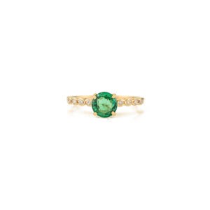 High Quality Round Brilliant Cut Emerald & Diamond Engagement Ring Most Selling Products K14 Yellow Gold Handmade Jewelry - Product Image 1