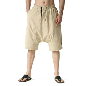 Shorts de survêtement pour hommes à taille élastique et entrejambe tombant, couleur unie, style urbain, infroissable, respirant, avec cordon de serrage, vente en gros - Product Image 4
