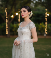 Salwar Kameez de fête pour femmes, Inde et Pakistan, en matériaux recyclés, en Faux Georgette épais, avec broderie et travail de pierres véritables, longueur genou