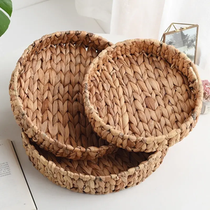 <b>Water</b> Hyacinth Round Tray with Handles - Handwoven Serving & Decorative Tray, Eco-Friendly Handmade Braided Tray Made in Vietnam - Product Image 6