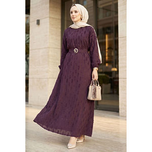 Vestido de Gasa Bordado para Mujer con Cinturón de Hebilla Dorada, Color Ciruela, Talla XS, Estilo de Manga Abullonada, para Fiestas Formales, Servicio ODM/OEM Incluido - Product Image 1