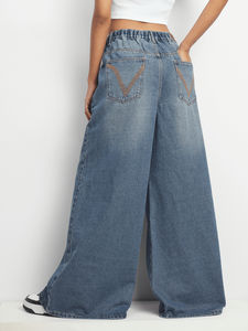 Jean en denim 2026 pour femme, délavage clair, effet tache de thé, coupe droite extrême, écoresponsable, taille haute, respirant, service OEM - Product Image 6