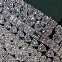 Chaîne et bracelet tennis en moissanite taille glace couleur D VVS1 en argent 925 certifiés GRA, style hip-hop, chaîne cubaine